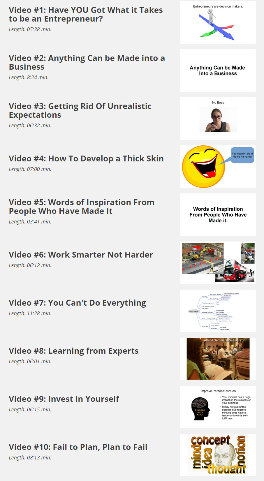 Entreprenuerial 10 Tutorial videos